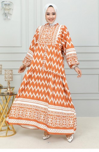 Digital Bedrucktes Hijab-Kleid 0300-04 Tabak 0300-04