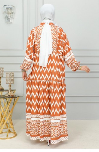Digital Bedrucktes Hijab-Kleid 0300-04 Tabak 0300-04