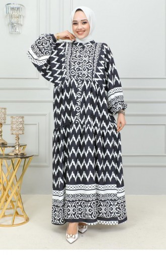 Robe Hijab Impression Digitale 0300-03 Noir 0300-03