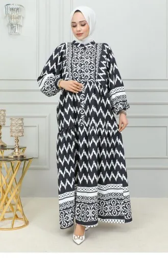 Digital Printed Hijab Dress 0300-03 Black 0300-03
