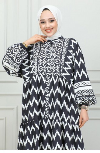 Robe Hijab Impression Digitale 0300-03 Noir 0300-03