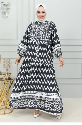 Robe Hijab Impression Digitale 0300-03 Noir 0300-03