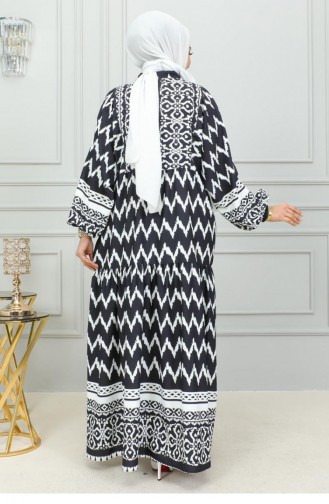 Robe Hijab Impression Digitale 0300-03 Noir 0300-03
