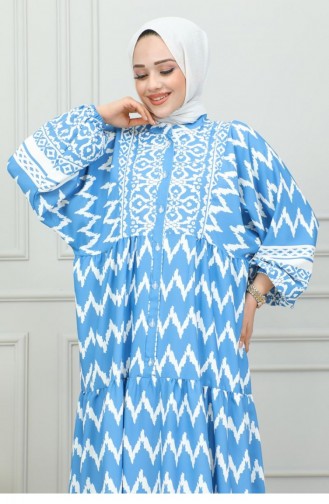 0300Sgs Robe Hijab Imprimé Numérique Bleu 16869