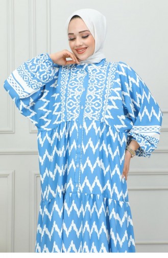 Digital Bedrucktes Hijab-Kleid 0300-02 Blau 0300-02