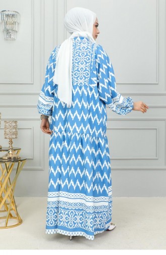 0300Sgs Robe Hijab Imprimé Numérique Bleu 16869