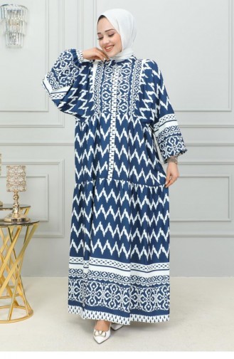 0300Sgs فستان حجاب مطبوع رقميًا باللون الأزرق الداكن 16870