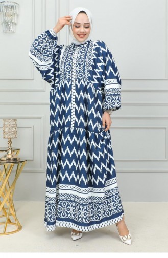 0300Sgs Robe Hijab Imprimé Numérique Bleu Marine 16870