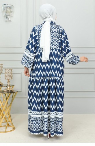 0300Sgs Digital Printed Hijab Dress Navy Blue 16870