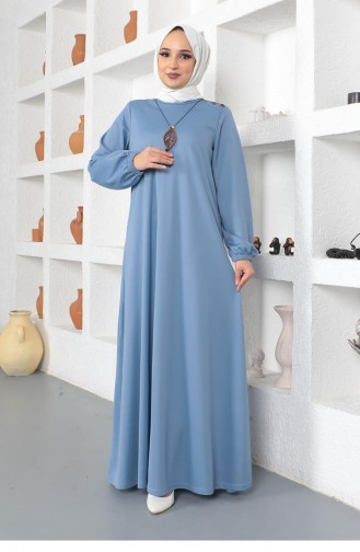 2041Mg Necklace Crew Neck Hijab Dress Baby Blue 8706