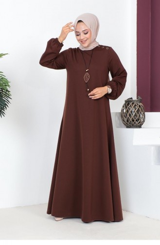 2041Mg Necklace Crew Neck Hijab Dress Brown 9260