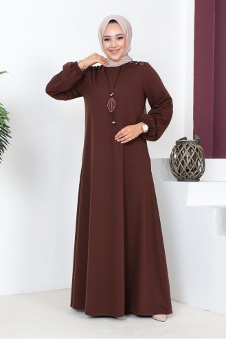 2041Mg Robe Hijab Col Ras Du Cou Marron 9260