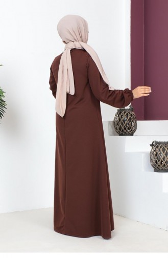 2041Mg Necklace Crew Neck Hijab Dress Brown 9260