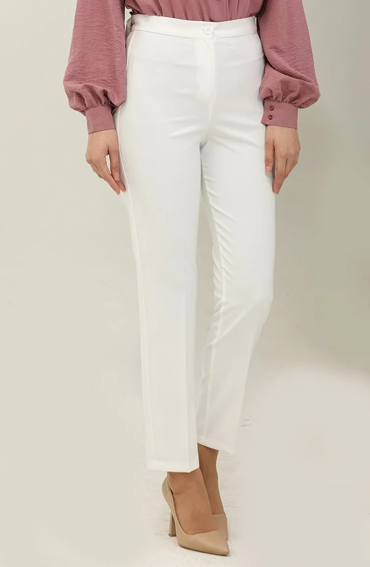 Düz Paça Pantolon 1148-11 Ekru