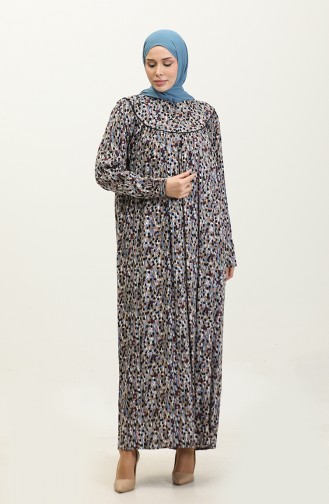 فستان فيسكوز بتصميم مُطبع وبمقاسات كبيرة 4473K-02 لون أسود وأرجواني 4473K-02