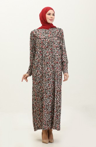 فستان فيسكوز مُطبع بمقاسات كبيرة 4473K-03 لون أسود ووردي مغبر 4473K-03