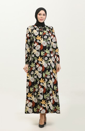 فستان فيسكوز مُطبع بمقاسات كبيرة 44851G-02 لون أسود 44851G-02
