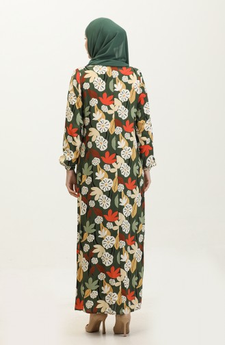 فستان فيسكوز مُطبع بمقاسات كبيرة 44851G-03 لون أخضر كاكي 44851G-03