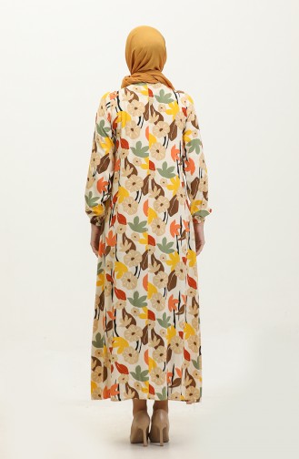 فستان فيسكوز مُطبع بمقاسات كبيرة 44851H-02 لون بيج 44851H-02
