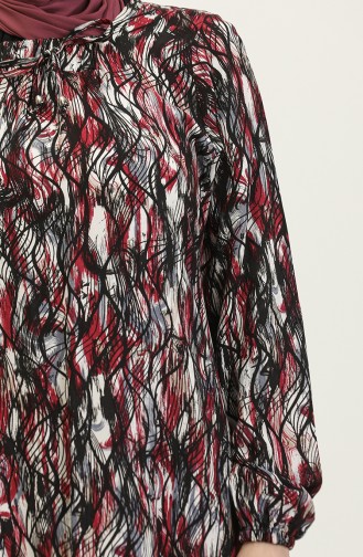 Large Size Patterned Viscose Dress 44851M-02 Black Claret Red 44851M-02