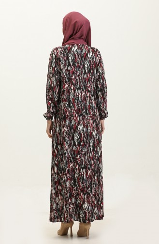 فستان فيسكوز مُطبع بمقاسات كبيرة 44851M-02 لون أسود وأحمر خمري 44851M-02