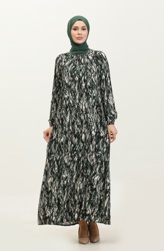 Large Size Patterned Viscose Dress 44851M-03 Black Khaki Green 44851M-03