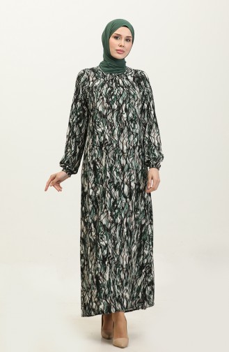 Large Size Patterned Viscose Dress 44851M-03 Black Khaki Green 44851M-03