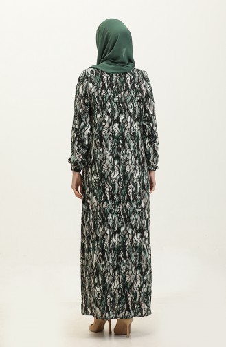 فستان فيسكوز مُطبع بمقاسات كبيرة 44851M-03 لون أسود وأخضر كاكي 44851M-03