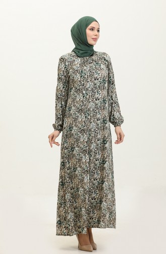 Large Size Patterned Viscose Dress 44851N-01 Khaki Green 44851N-01