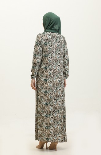 فستان فيسكوز مُطبع بمقاسات كبيرة 44851N-01 لون أخضر كاكي 44851N-01