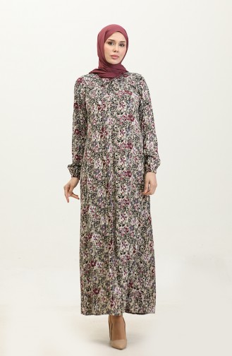 فستان فيسكوز مُطبع بمقاسات كبيرة 44851N-02 لون أرجواني 44851N-02