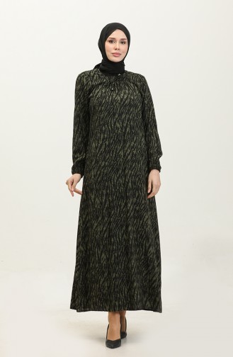 Large Size Patterned Viscose Dress 44851O-02 Khaki Green 44851O-02