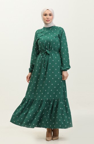 Berra Çapa Pattern Cotton Viscose Dress 0344-02 Emerald Green 0344-02