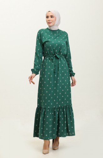 Kleid Aus Baumwollviskose Mit Berra-Çapa-Muster 0344-02 Smaragdgrün 0344-02