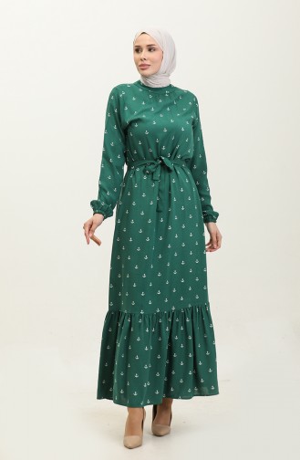 Berra Çapa Pattern Cotton Viscose Dress 0344-02 Emerald Green 0344-02