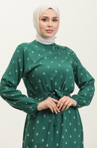 Berra Çapa Pattern Cotton Viscose Dress 0344-02 Emerald Green 0344-02