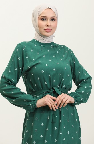 Kleid Aus Baumwollviskose Mit Berra-Çapa-Muster 0344-02 Smaragdgrün 0344-02