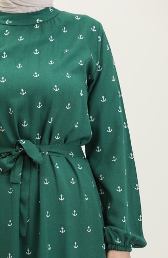 Berra Çapa Pattern Cotton Viscose Dress 0344-02 Emerald Green 0344-02