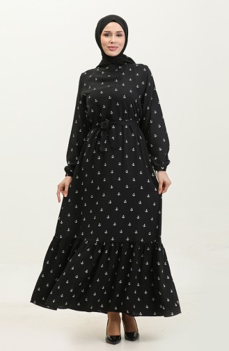 Robe En Viscose De Coton à Motif Berra Çapa 0344-04 Noir 0344-04