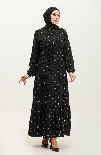 Robe En Viscose De Coton à Motif Berra Çapa 0344-04 Noir 0344-04