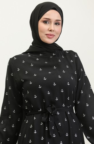 Kleid Aus Baumwollviskose Mit Berra-Çapa-Muster 0344-04 Schwarz 0344-04