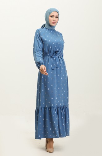 Kleid Aus Baumwollviskose Mit Berra-Çapa-Muster 0344-05 Indigo 0344-05