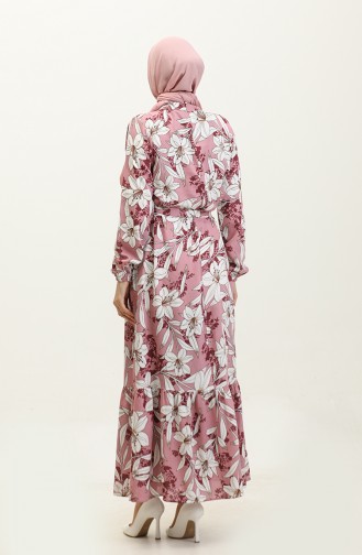 فستان تريكوتون قطن بتصميم غصن الربيع 0346-03 لون وردي مغبر 0346-03