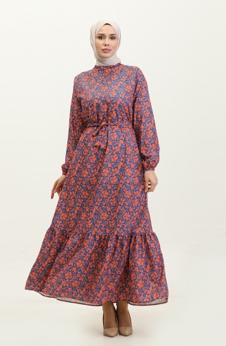 Adile Kreppkleid Mit Blumenmuster 0347-01 Orange 0347-01