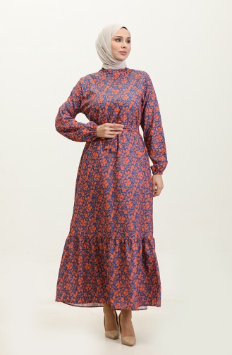 Adile Kreppkleid Mit Blumenmuster 0347-01 Orange 0347-01