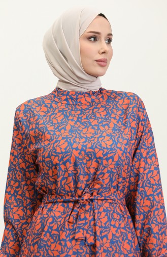 Adile Kreppkleid Mit Blumenmuster 0347-01 Orange 0347-01