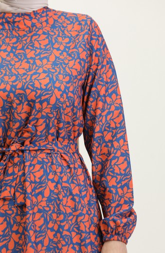 فستان أديل كريب بتصميم مُطبع 0347-01 لون برتقالي 0347-01