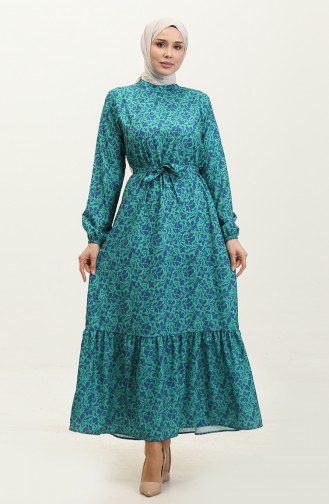 فستان أديل كريب بتصميم مُطبع 0347-02 لون أخضر 0347-02