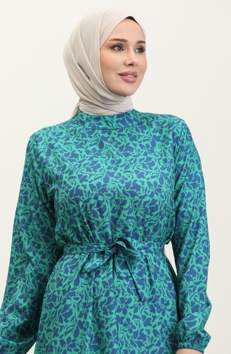 Adile Robe Crepe A Motifs Fleuris 0347-02 Vert 0347-02