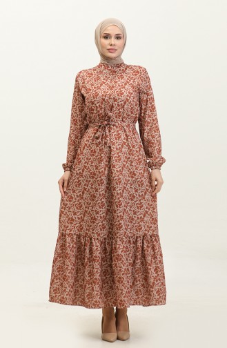 Adile Flower Patterned Crepe Dress 0347-03 Taba 0347-03